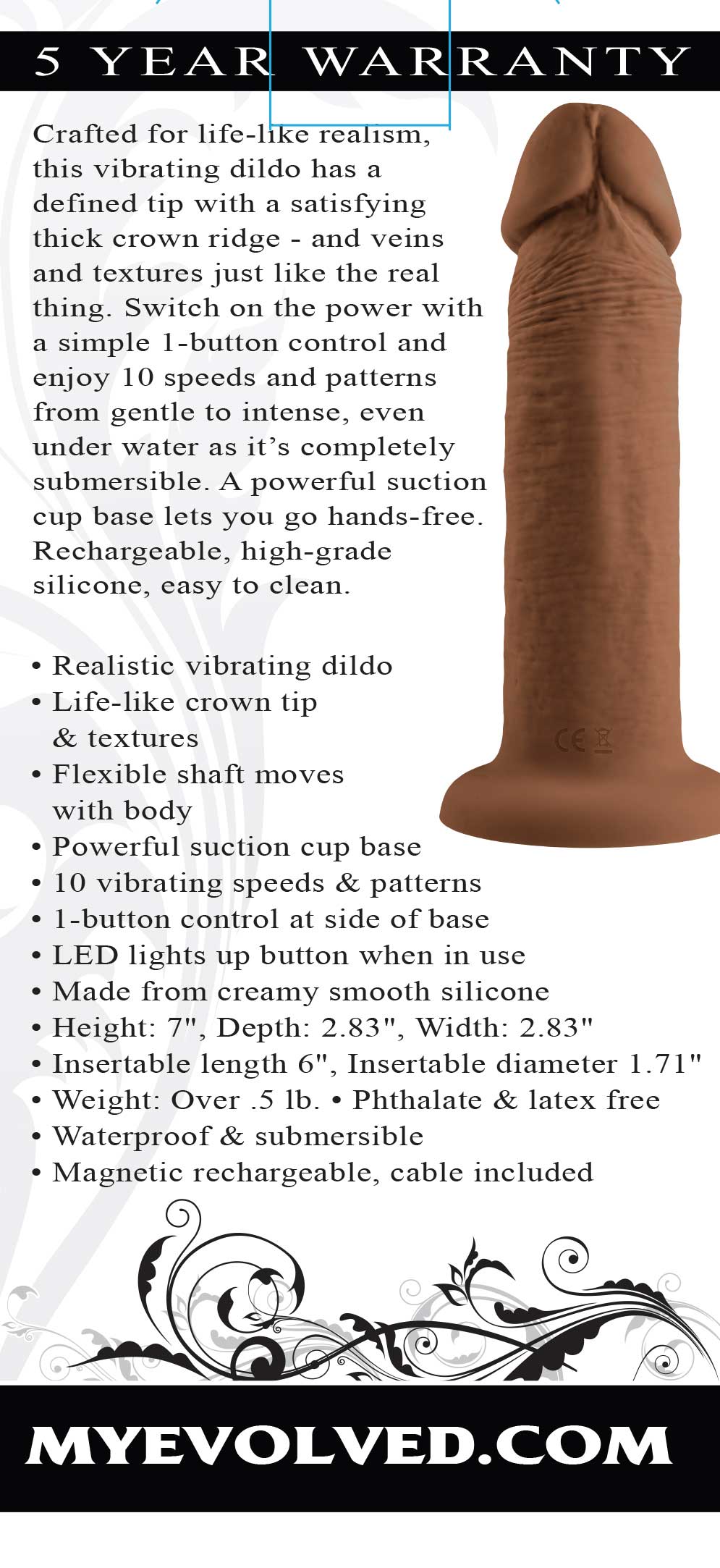 6 Inch Girthy Vibrating Dong - Dark EN-RD-2765-2