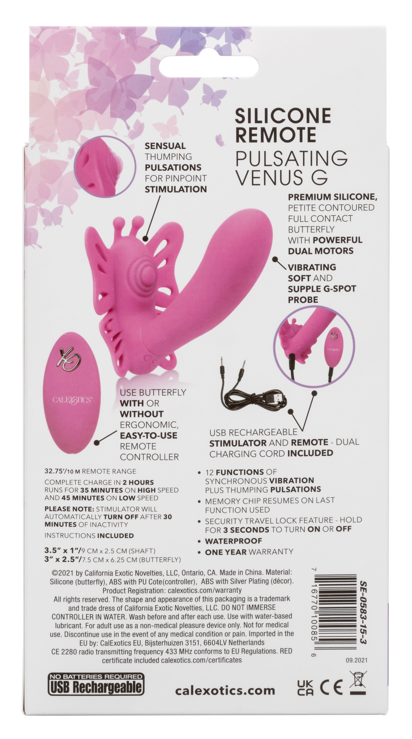 Venus Butterfly Silicone Remote Pulsating Venus G  - Pink SE0583153