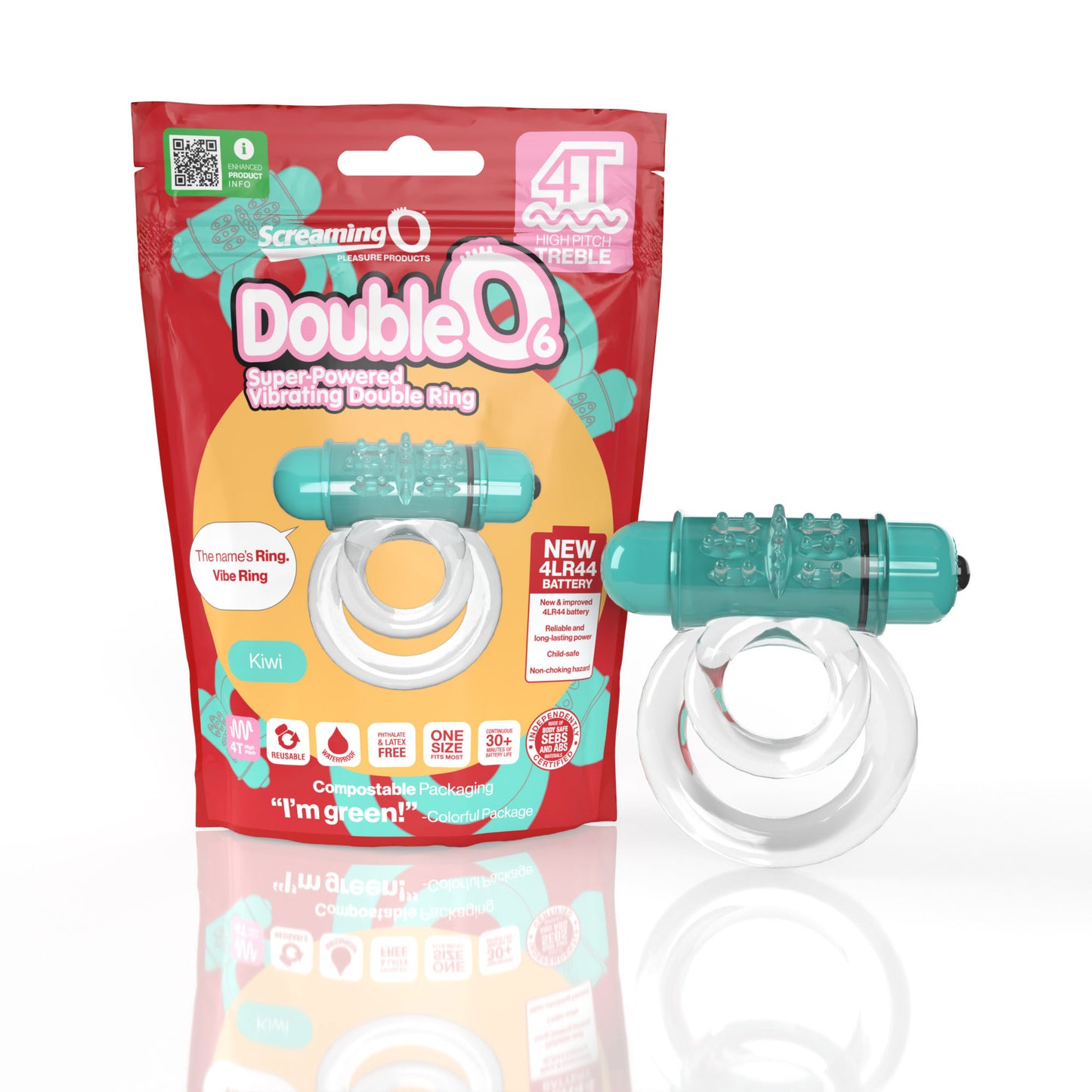 Screaming O 4t - Double O 6 Super Powered   Vibrating Double Ring - Kiwi SO-4TD6-KW