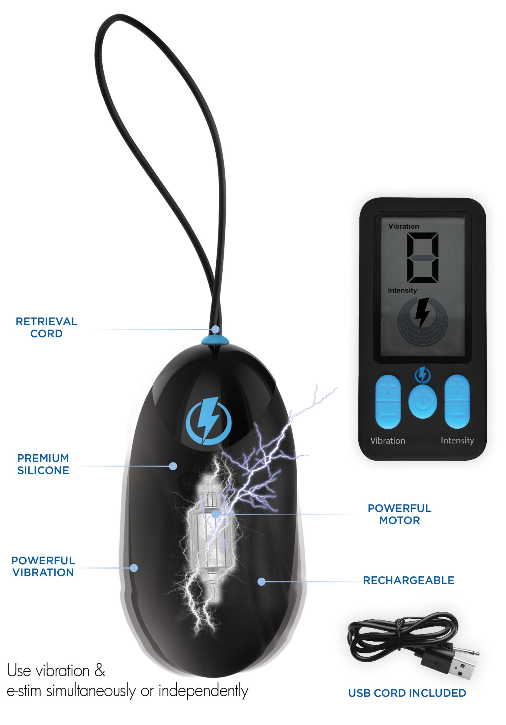 E-Stim Pro Silicone Vibrating Egg With Remote  Control - Black ZE-AG662