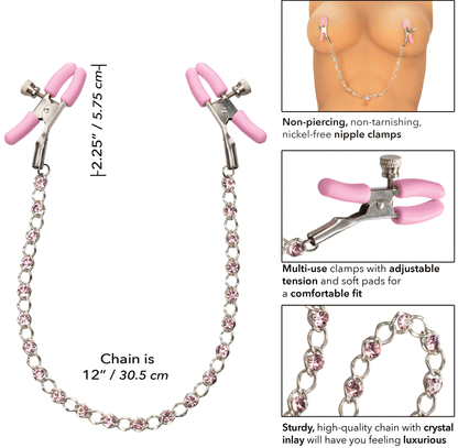 Nipple Play Crystal Chain Nipple Clamps - Pink SE2617102