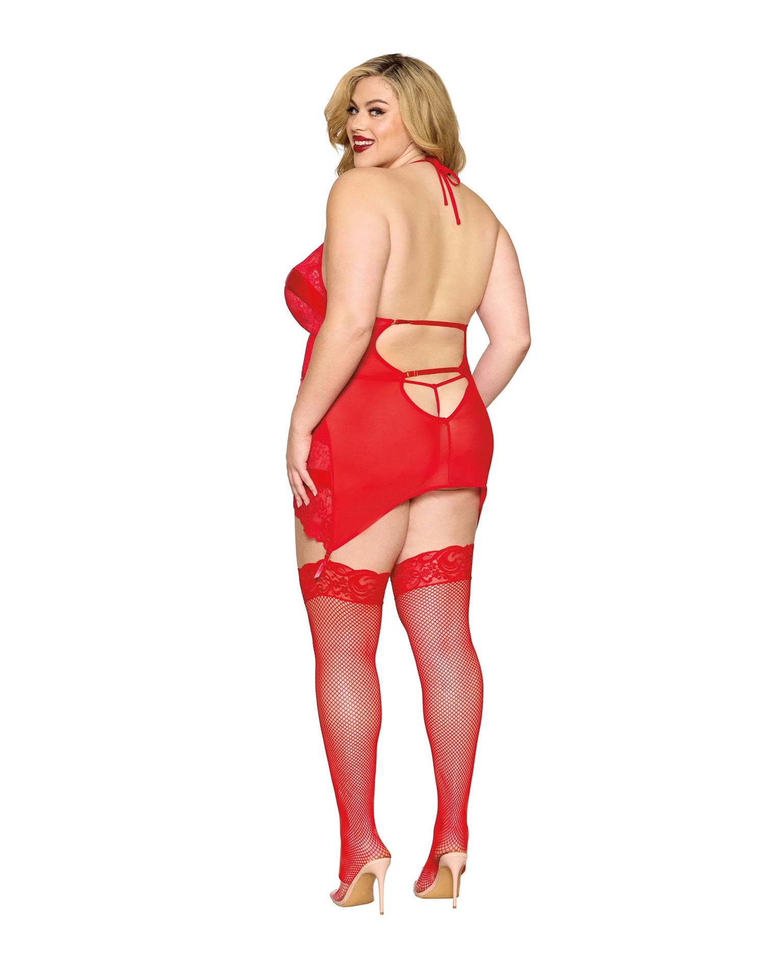 Garter Slip and G-String Dmnd - One Size Queen -  Red DG-13518XPNSTAOSQ