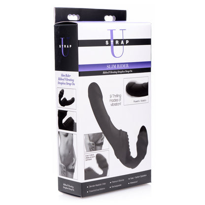 Slim Rider Ribbed Vibrating Silicone Strapless  Strap-On SU-AF840