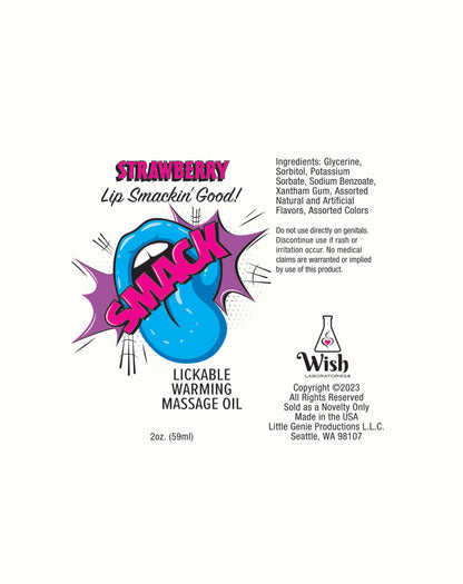 Smack Warming and Lickable Massage Oil -  Strawberry 2 Oz LG-BT409