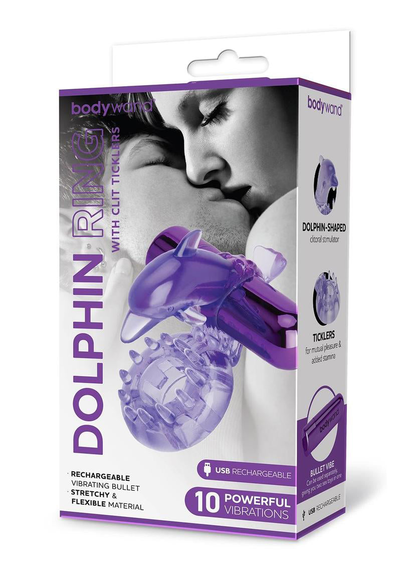 Bodywand Rechargeable Dolphin Ring With Ticklers - Purple X-BW1501