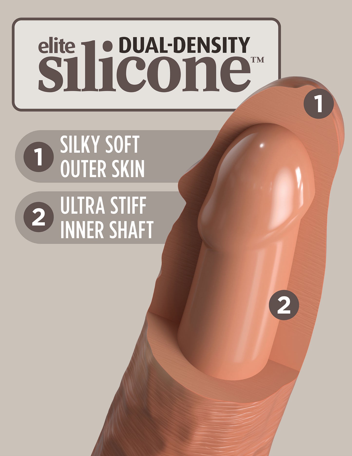 King Cock Elite 6 Inch Vibrating Silicone Dual  Silicone Dual Density Cock - Tan PD5776-22