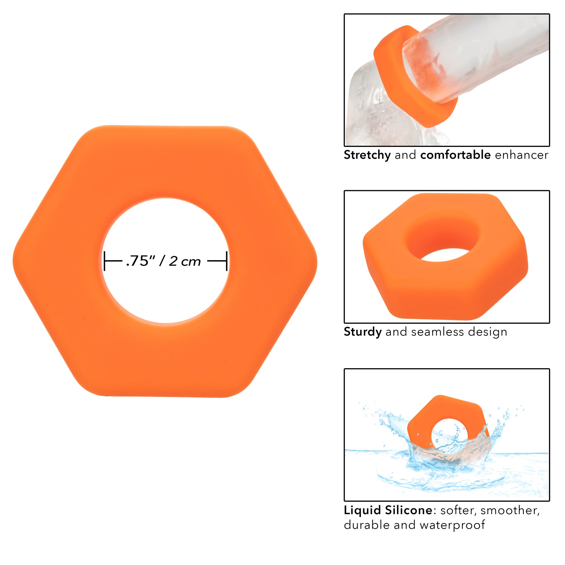 Alpha Liquid Silicone Prolong Sexagon Ring -  Orange SE1491702