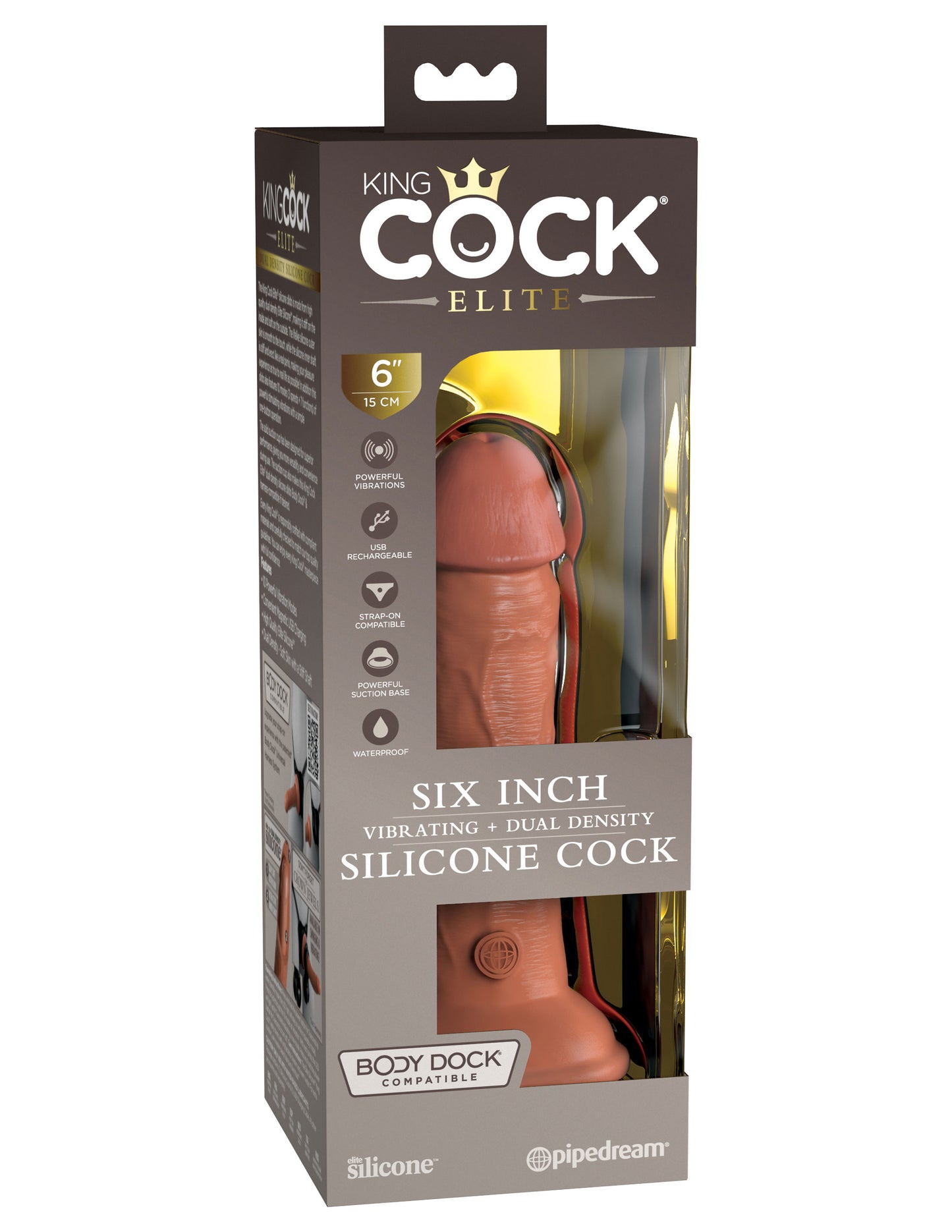 King Cock Elite 6 Inch Vibrating Silicone Dual  Silicone Dual Density Cock - Tan PD5776-22