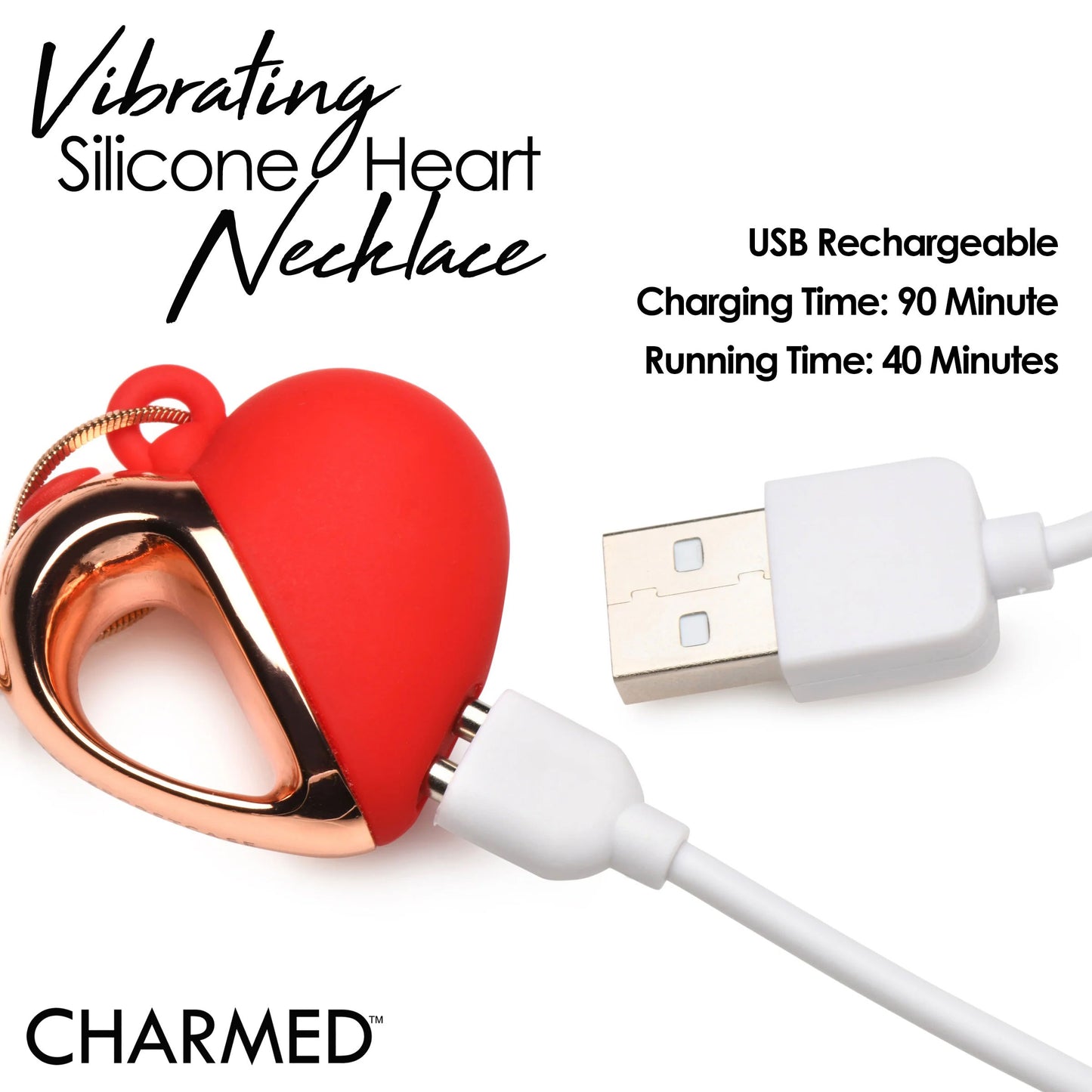 10x Vibrating Silicone Heart Necklace - Rose Gold/ Red CH-AH102