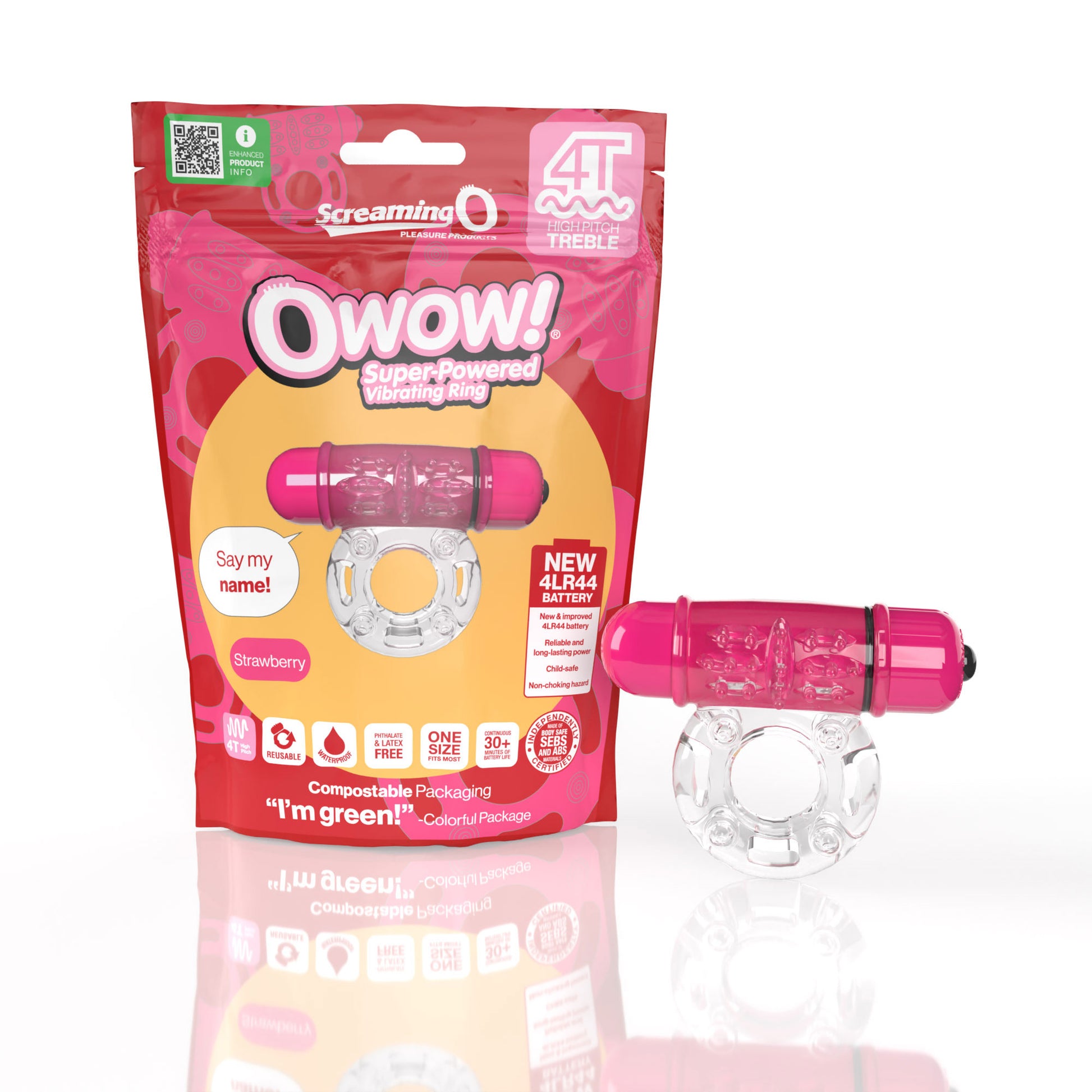 Screaming O 4t - Owow Super Powered Vibrating Ring - Strawberry SO-4TOW-ST