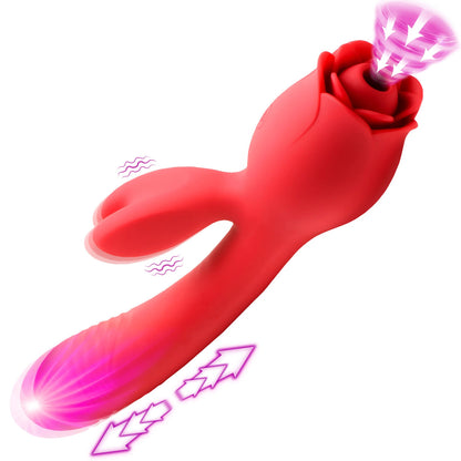 Blooming Bunny Sucking and Thrusting Silicone  Rabbit Vibrator - Red INM-AH311