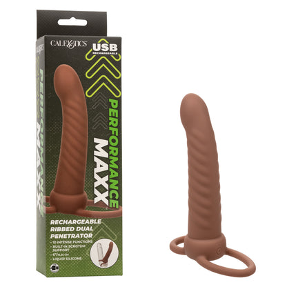 Performance Maxx Rechargeable Ribbed Dual  Penetrator - Brown SE1634113