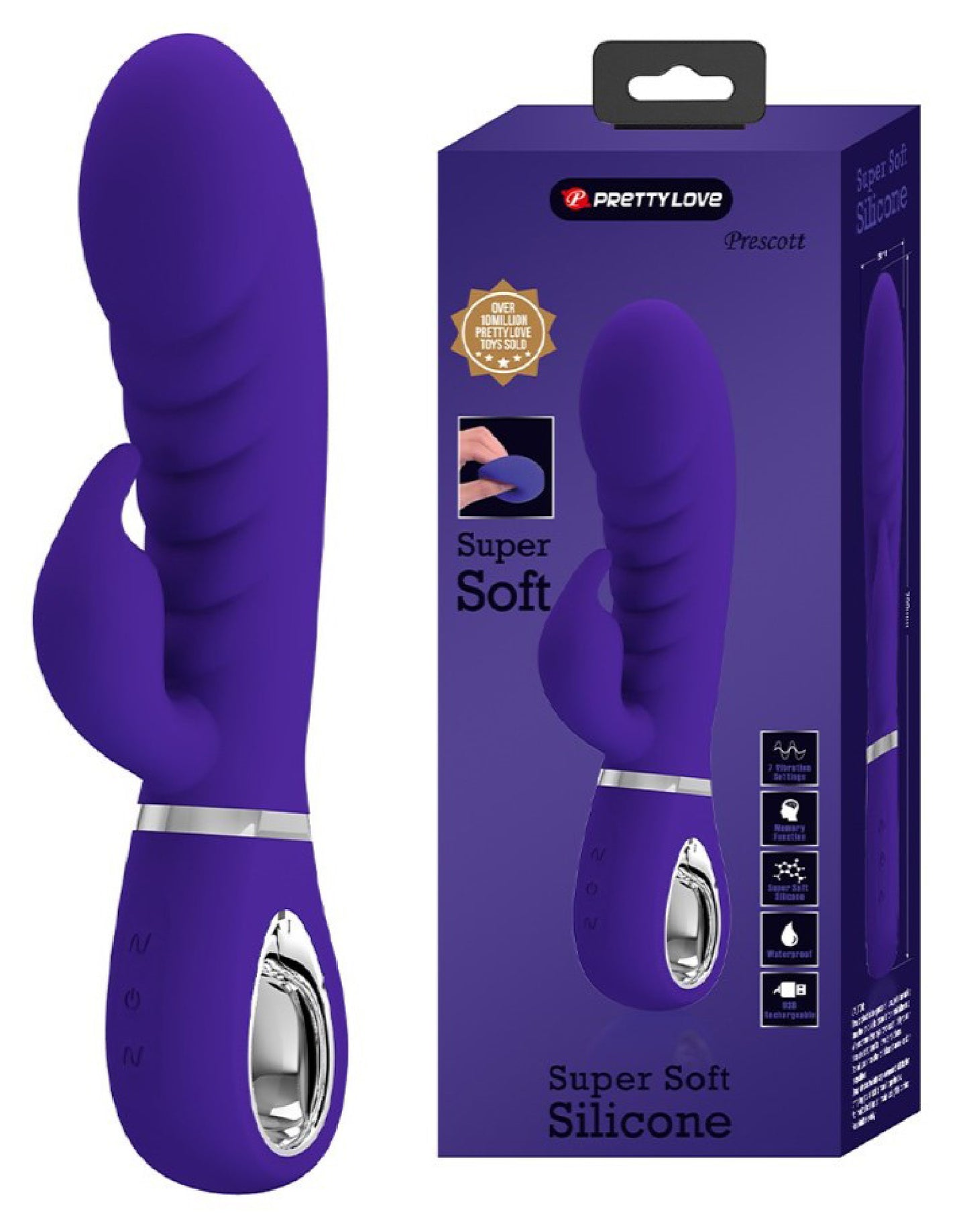 Prescott Super Soft Rabbit Silicone Vibrator -  Purple BI-014635-3