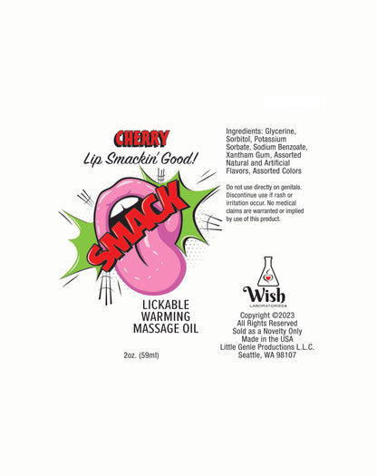 Smack Warming and Lickable Massage Oil - Cherry 2 Oz LG-BT406