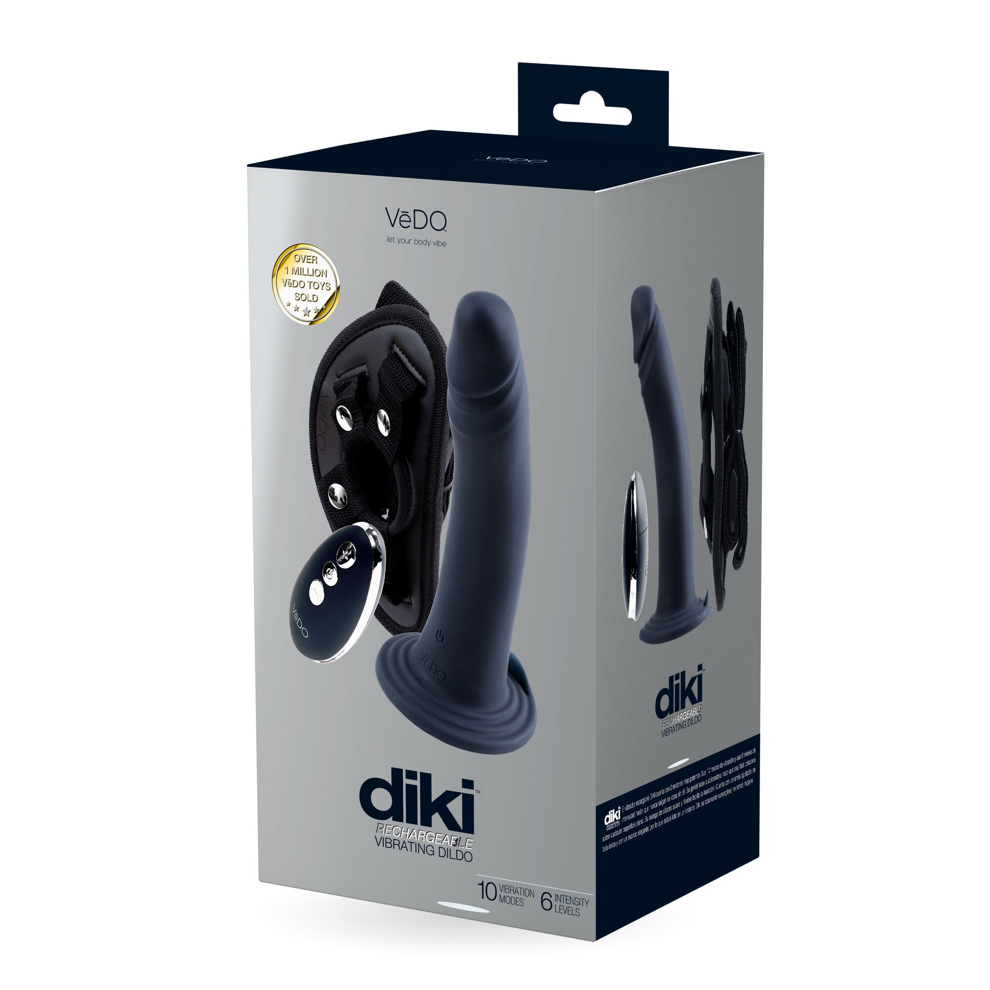 Diki Rechargeable Vibrating Dildo With Harness - Just Black VI-L0208