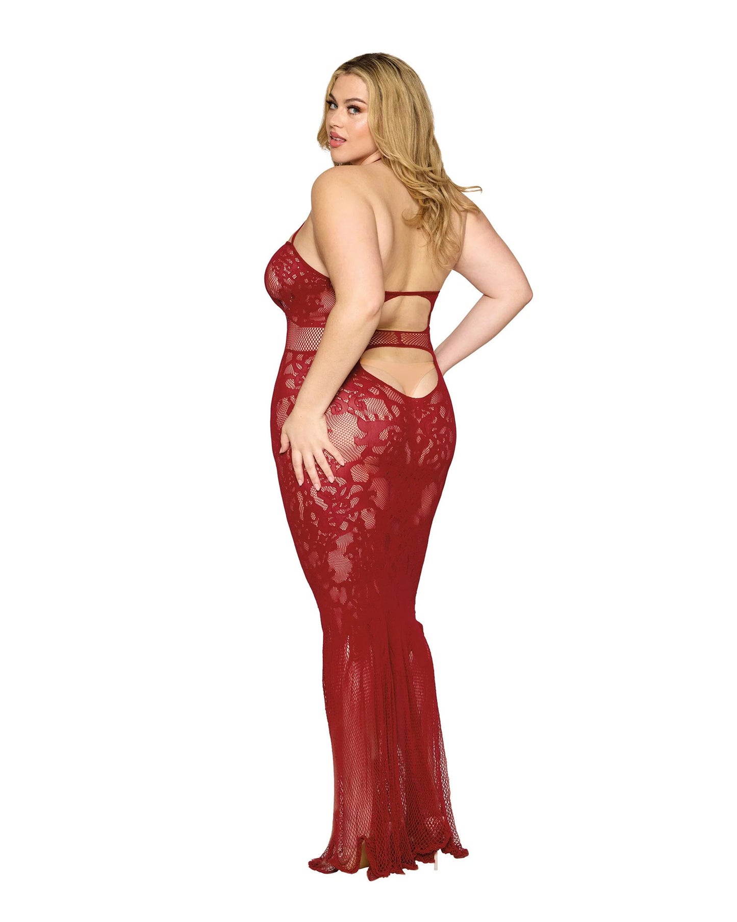 Bodystocking Gown Dmnd - One Size Queen - Red DG-0487XOXBLOSQ